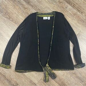 Vintage Chicos Travelers Cardigan Women 3 XL Black Acetate Slinky Tie Open Front